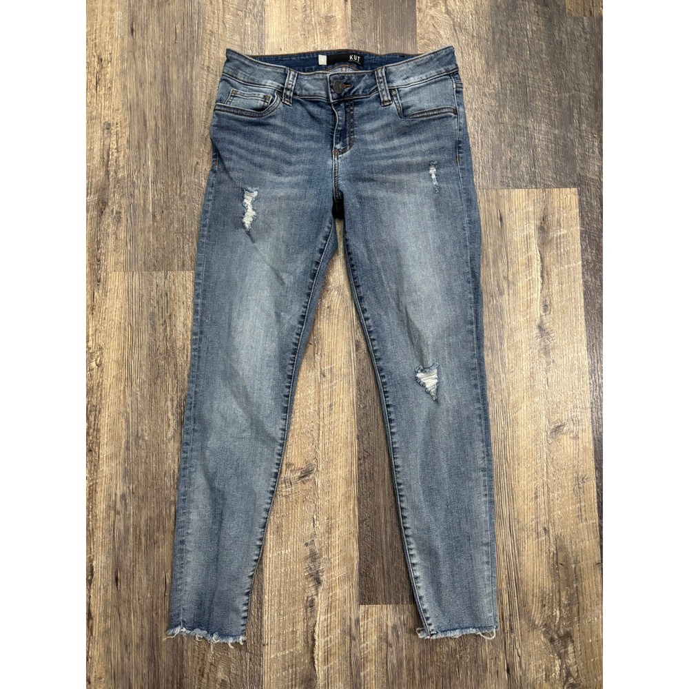 Kut from the Kloth Connie Ankle Skinny Jeans Distressed Raw Hem Blue Womens 6
